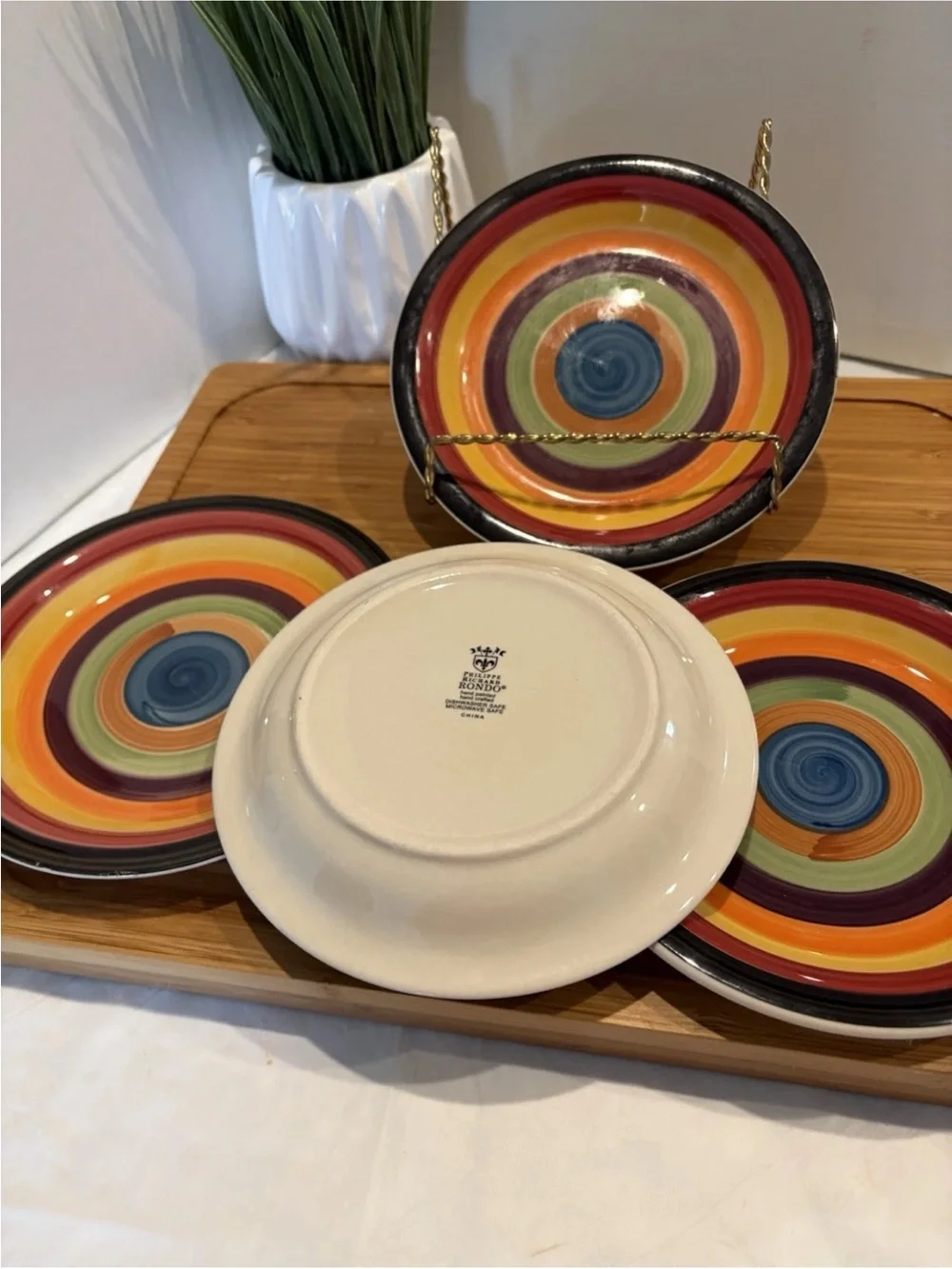 Philippe Richard Rondo Salad Plate Striped Ceramic Salad/Dessert Plate Multico